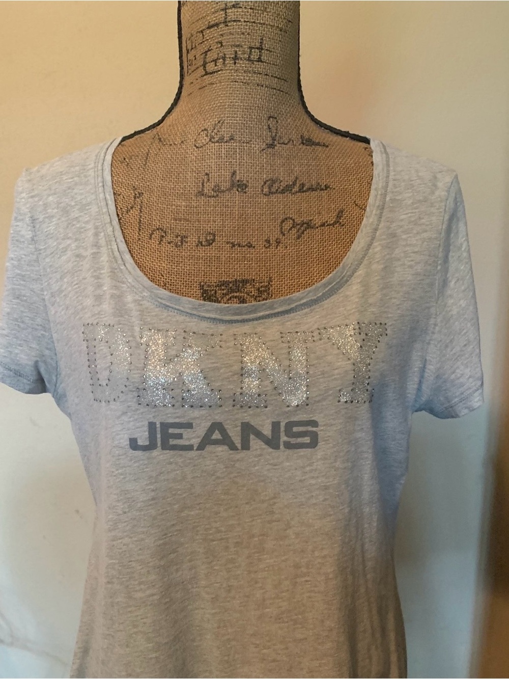 DKNY Light Gray Short Sleeve Tee with Sparkling Logo